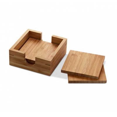 Natural Bamboo square Coaster Set of 5 with Holder