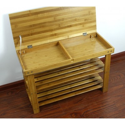 Shoe Rack Storage Bench Bamboo Organizer Entryway Organizing Shelf with Storage Drawer on Top