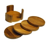 Wholesale Bamboo Collection 5-Piece Heavy Duty Round Coaster Set Quality Products Bamboo Dining Table Mat With Holder Low Price