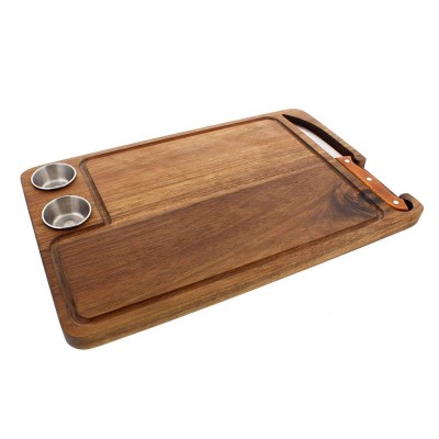 Acacia Wood Cutting Board With Juice Groove+ 2 Bowls + Knife