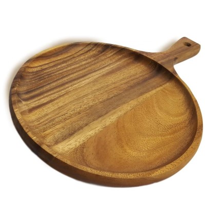 Natural Acacia Wood Round Tray/Small Pizzas and Appetizers Plate Solid Wood Cutting Board With Handle