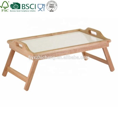 Eco-friendly Bamboo Breakfast serving Bed Tray with Handle Foldable Legs