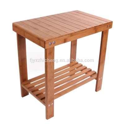 Bamboo Bathtub Shower Seat Bench/Stool with Storage Shelf and Non-slip Rubber Feet Indoor and Outdoor Bench