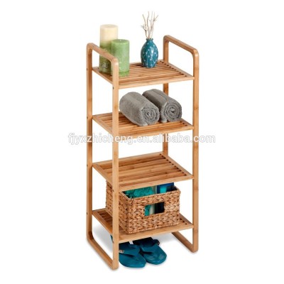 Hot selling 4-Tier Natural Bamboo Bathroom Accessory Storage Shelf, Free Standing Bathroom Stand, Towel Shelf