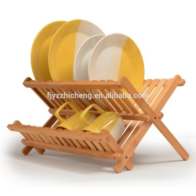 Eco-friendly  bamboo kitchen foldable dishes and bowls drainer rack,antibacterial bamboo plates and bowls storage rack