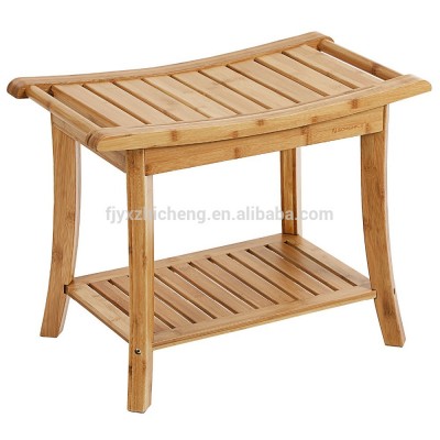 Bamboo Wood Spa Shower Bench Bathing Seat with Storage Shelf