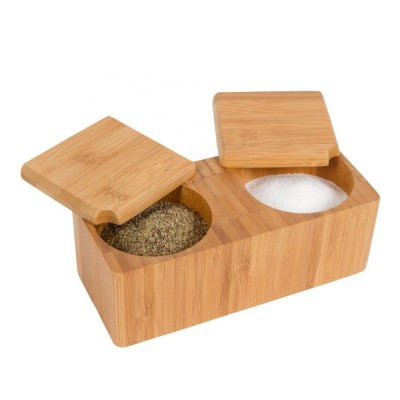 Bamboo Salt and Pepper Box with Lid Condiment Pots Spice Serving Jars Seasoning Container