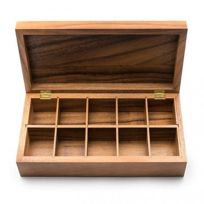 Wholesale Acacia Wood Tea Bag Box with 10 Sections  Storage Organizer