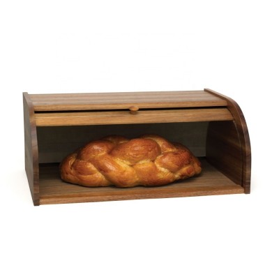 Wholesale Acacia Wood Bread Bin and Storage Box with Rolltop Lid for Kitchen