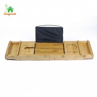 Non Slip Exandable Bamboo Wooden Bathtub Caddy Tray with Book and Wine Holder Soap Dish